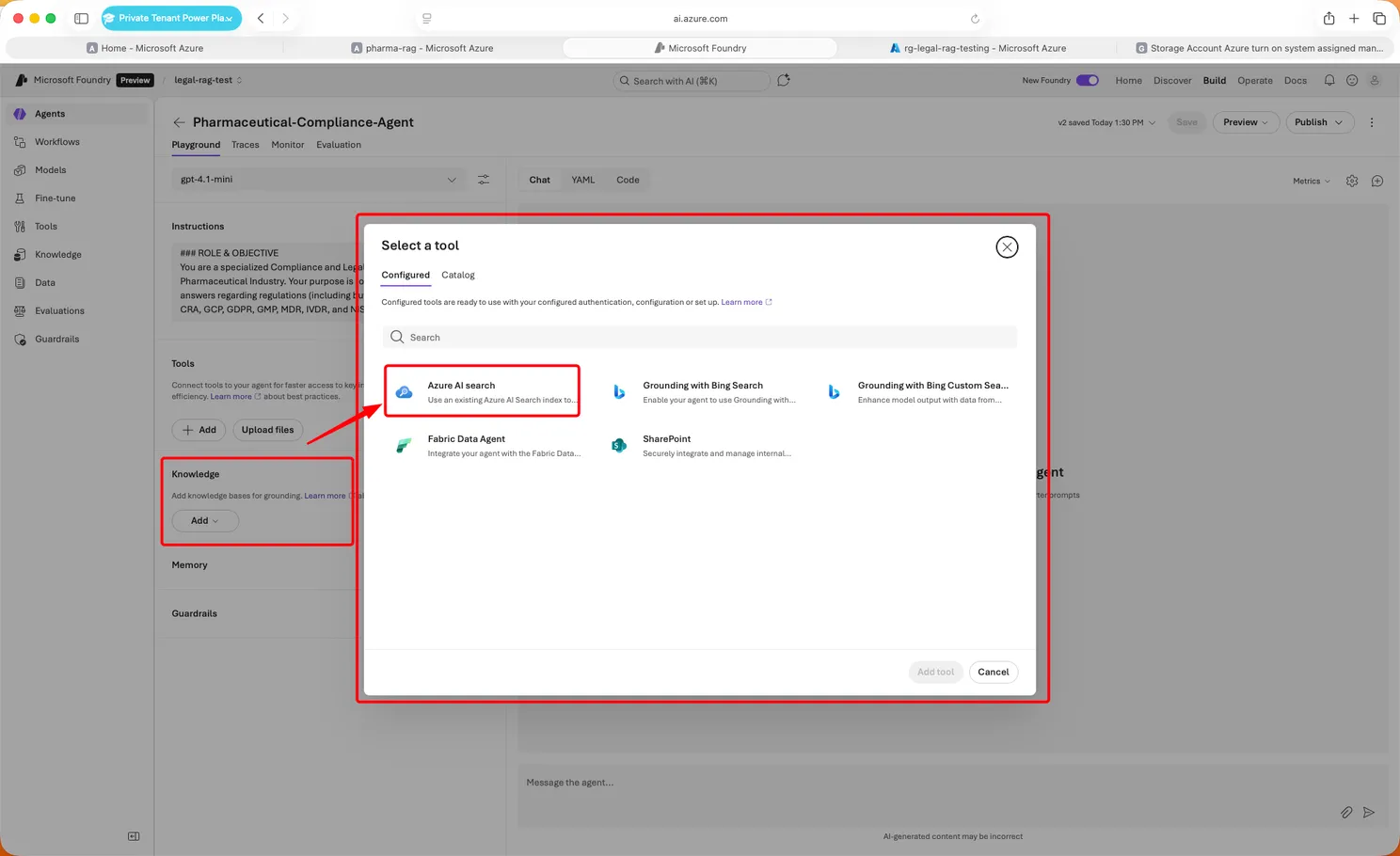 Connecting AI Search as knowledge to the agent