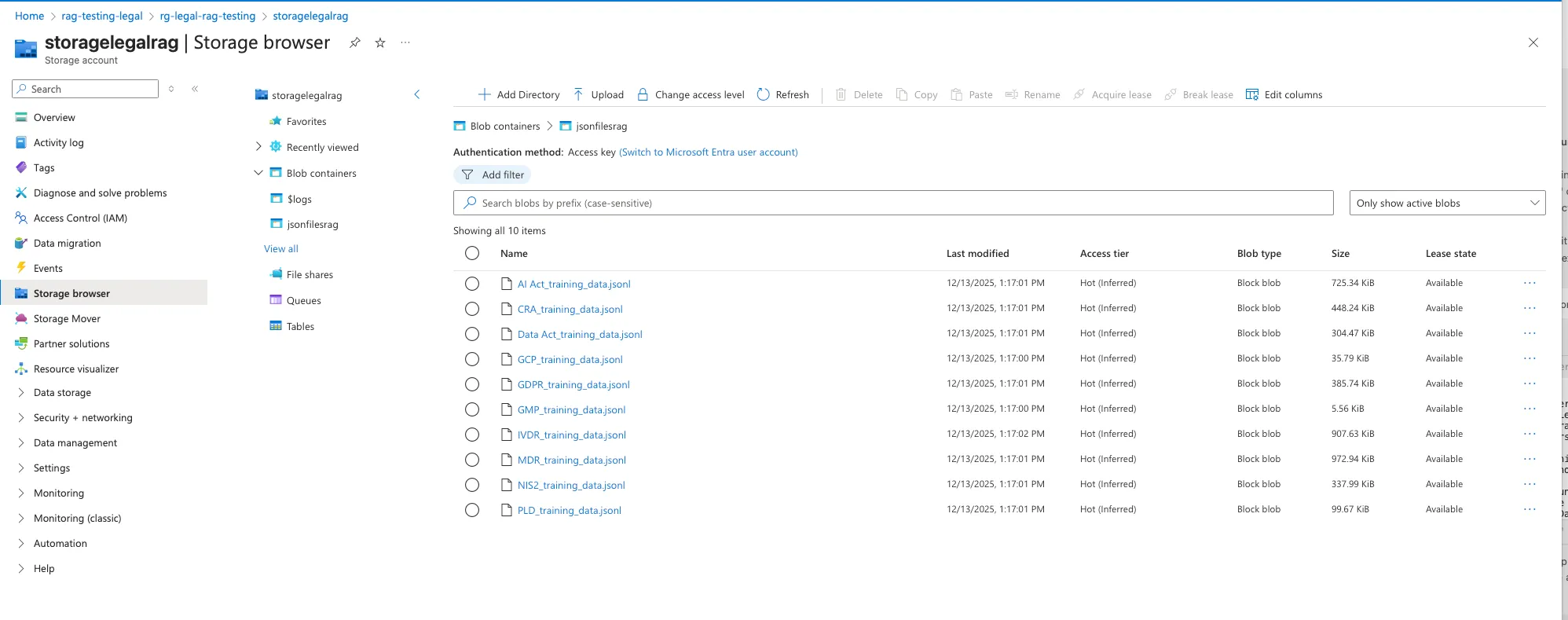 Azure Storage Account for Data